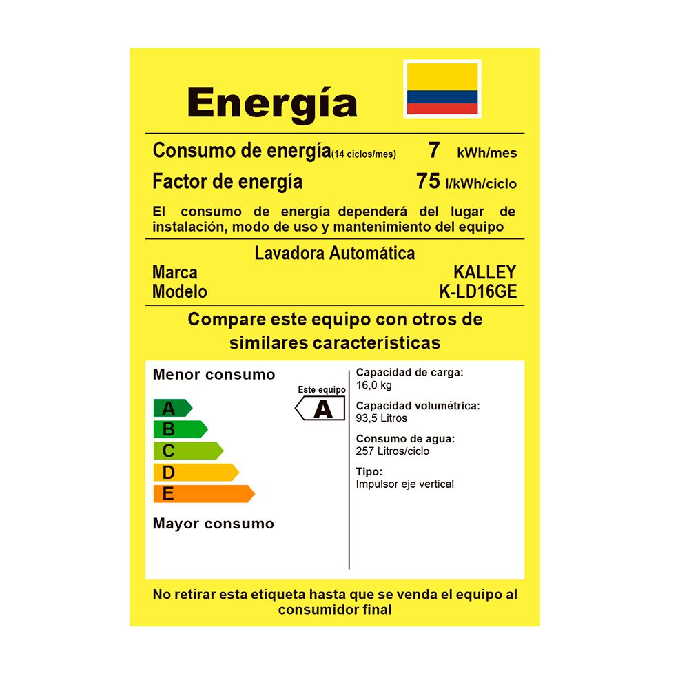 Lavadora Kalley Carga Superior 16 Kilos K-Ld16Ge, Color Gris