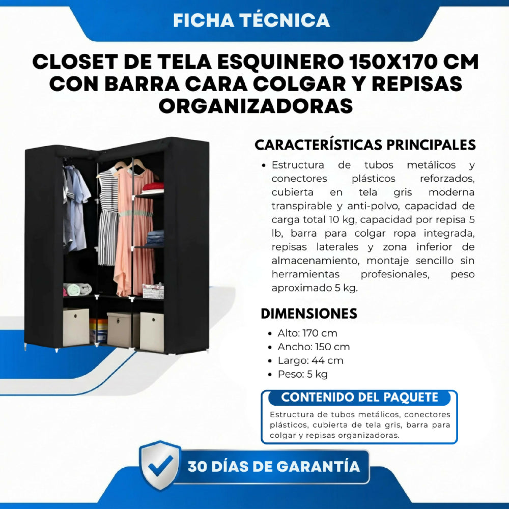 Closet De Tela Esquinero Organizador Con Estructura Reforzada