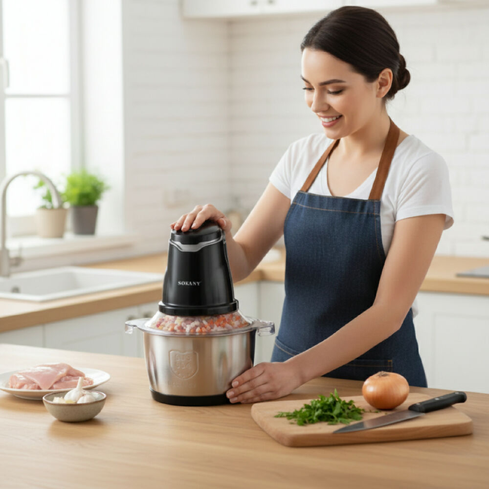 Picador Eléctrico Sokany 2 Litros En Acero Inoxidable Procesador Multifuncional Para Cocina Práctica
