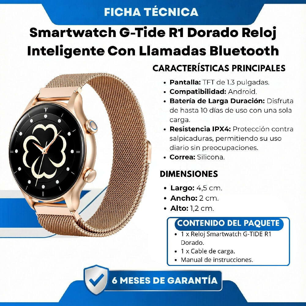 Smartwatch G-Tide R1 Dorado Reloj Inteligente Con Llamadas Bluetooth