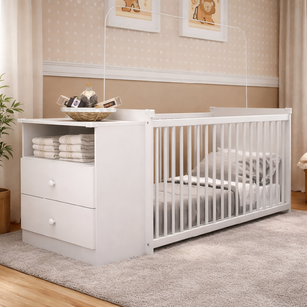 Cuna Bebe Blanca con comoda