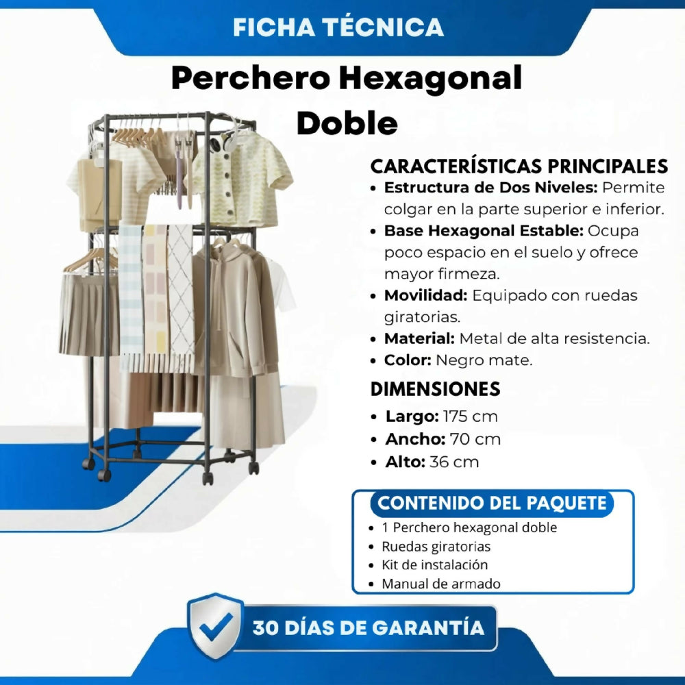 Perchero Hexagonal Doble Diseño Geométrico Moderno