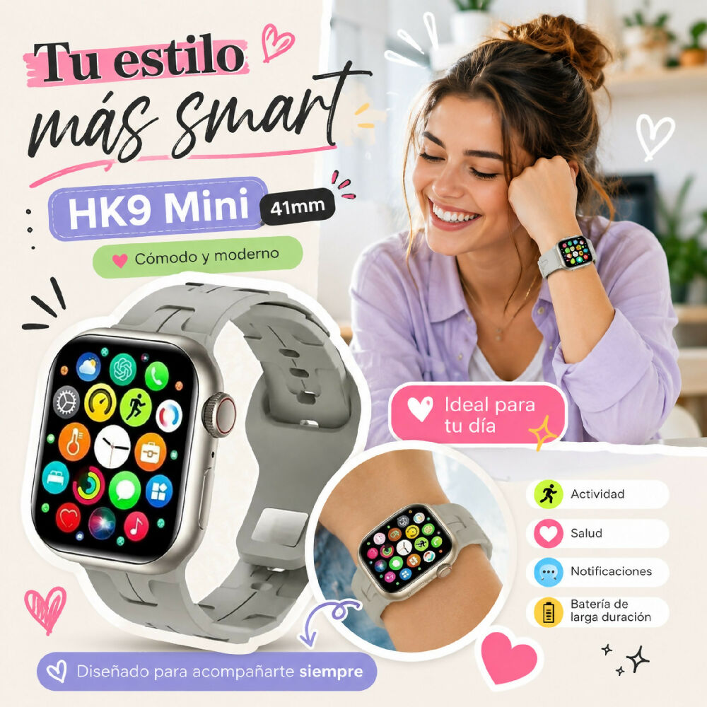Smartwatch Wearfit HK9 Mini 41mm Pantalla AMOLED Llamadas Bluetooth Y ChatGPT Gris