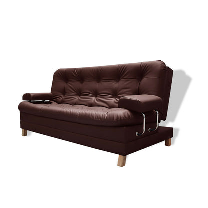 Sofacama Rouss Tipo Cuero Marron Con Brazos Extraibles + Cojines
