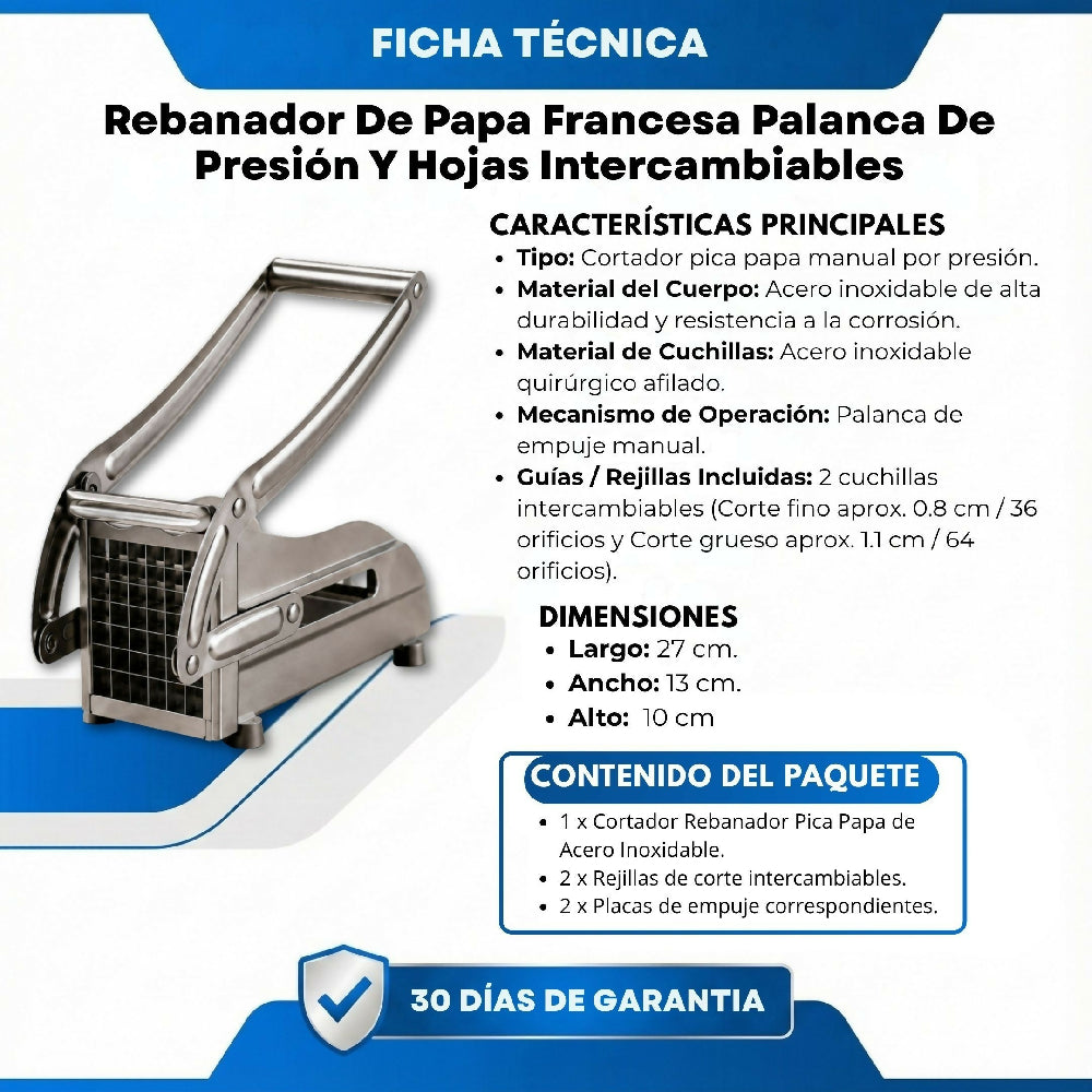 Rebanador De Papa Francesa Palanca De Presión Y Hojas Intercambiables