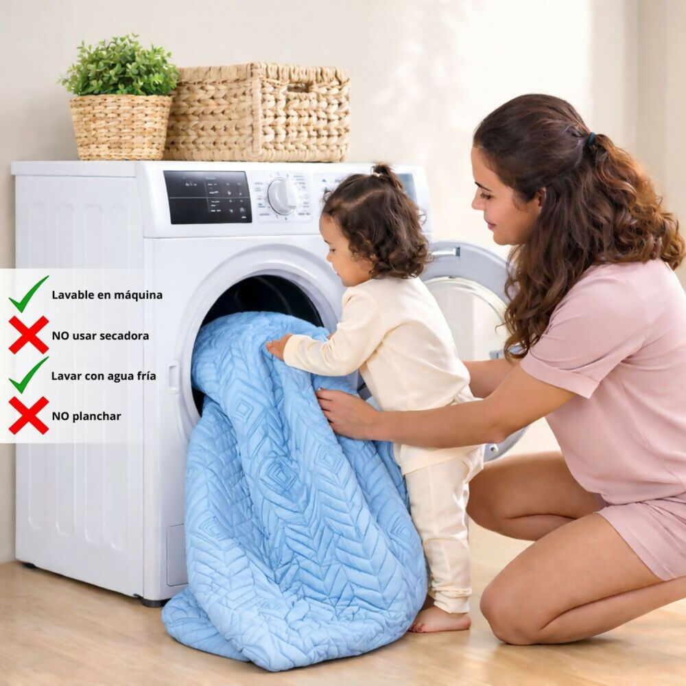 Combo protector colchon queen antifluido celeste 160x190cm