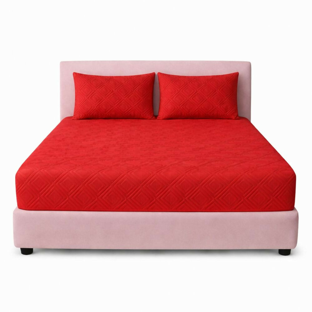 Combo protector colchon king acolchado rojo 200x200cm