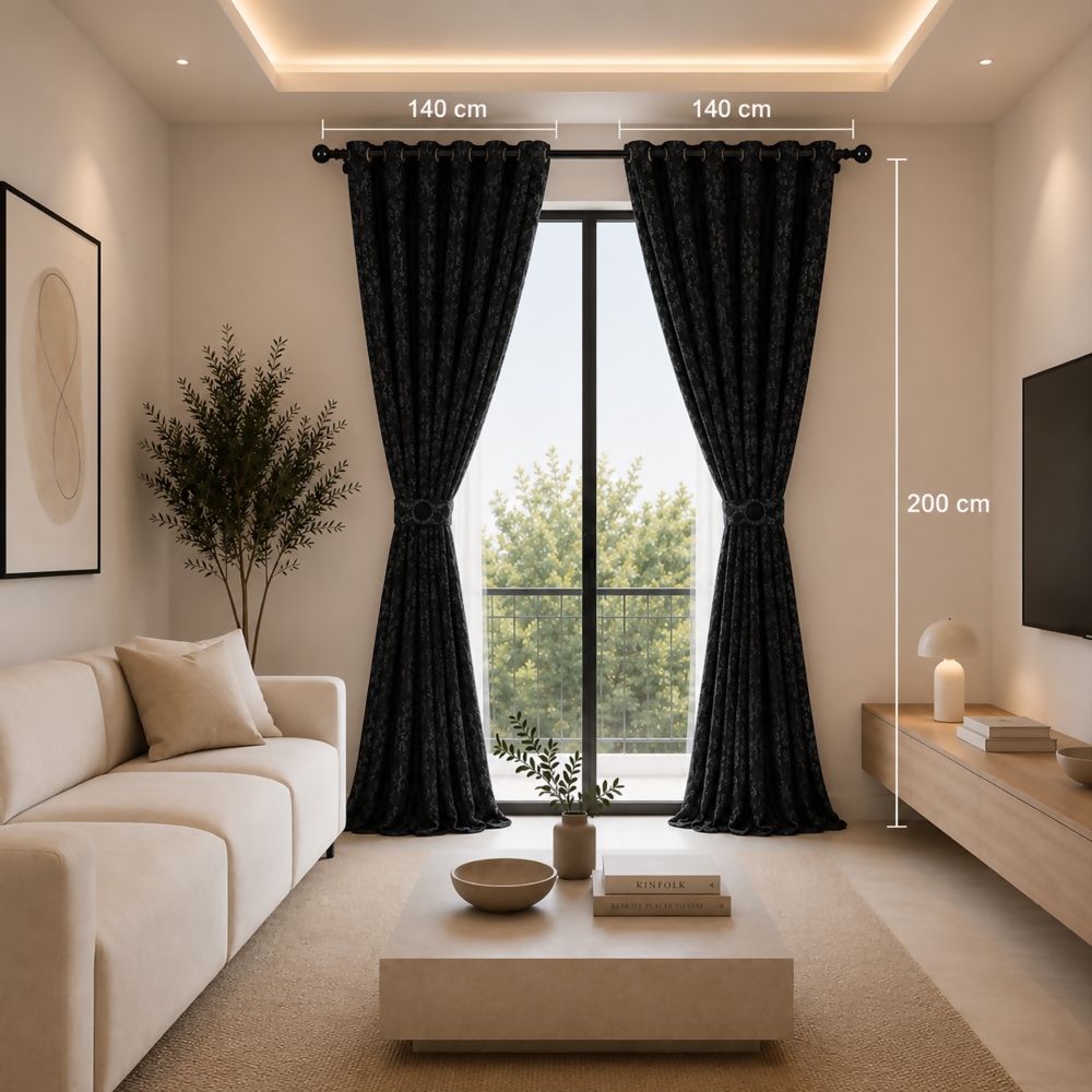 Cortina x2 negra jacquard