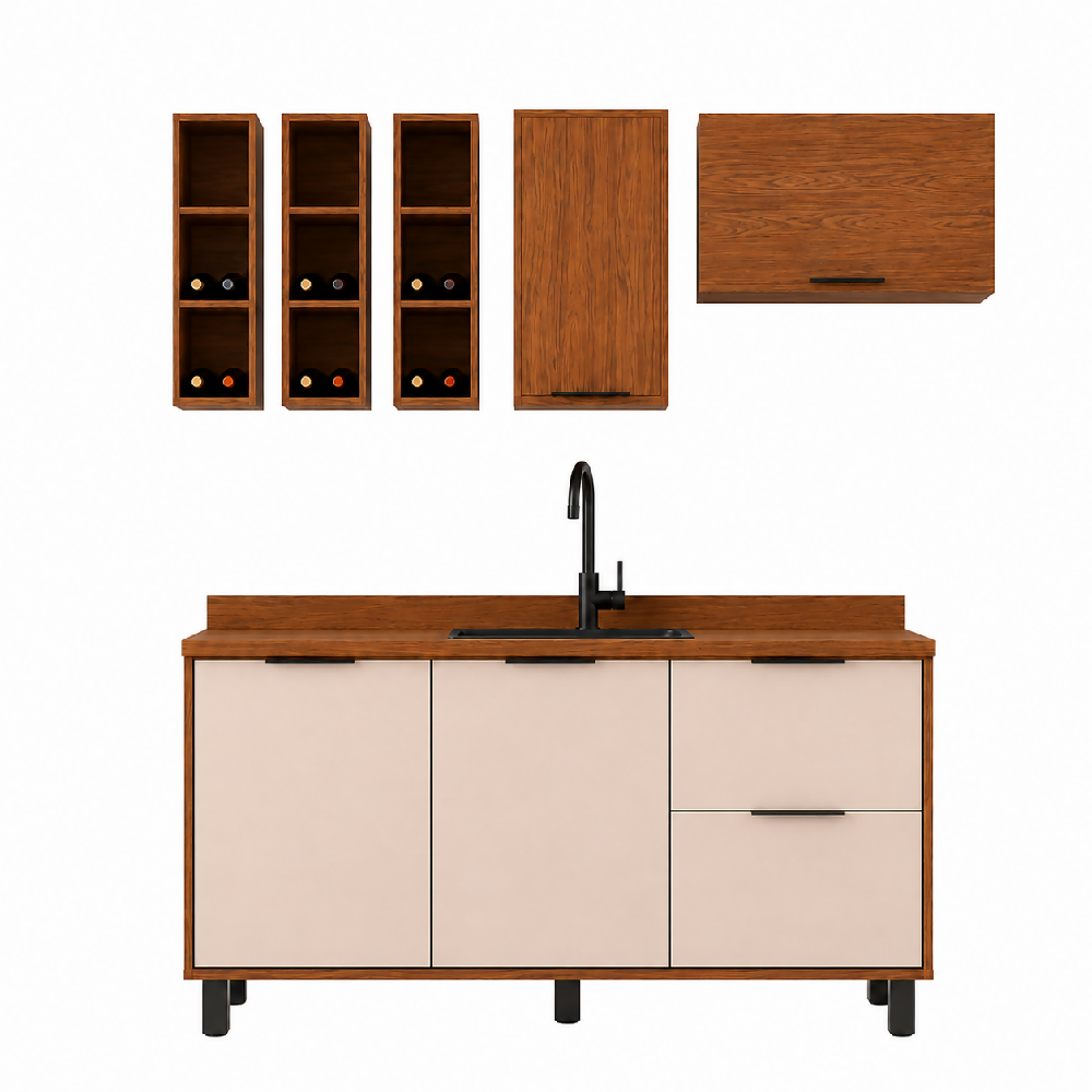 Cocina 180 cm Bahamas 4 Puertas 2 Cajones - Almendra/Blanco Apagado