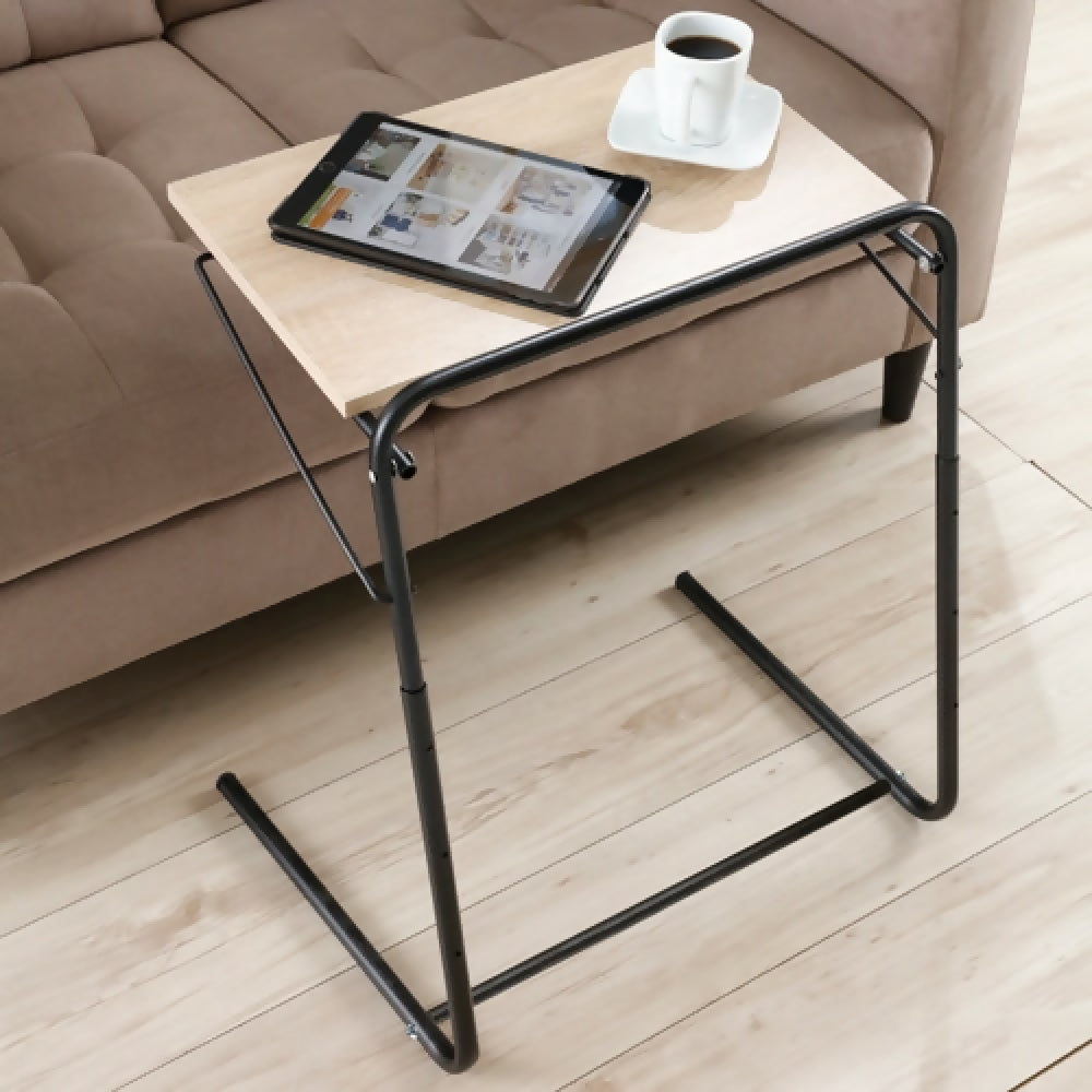 Mesa ajustable auxiliar de madera con estructura en acero piintado negro