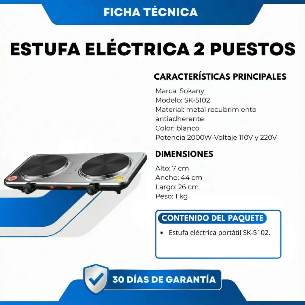Estufa Eléctrica 2 Puestos Cocina Portátil De Alta Potencia Para Hogar Y Oficina