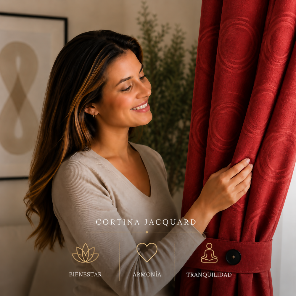 Cortina x2 roja jacquard