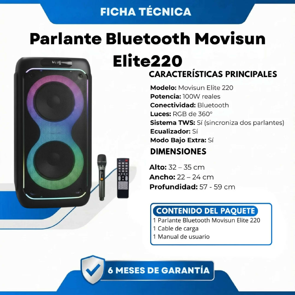 Parlante Bluetooth Movisun Elite220 Batería De Larga Duración