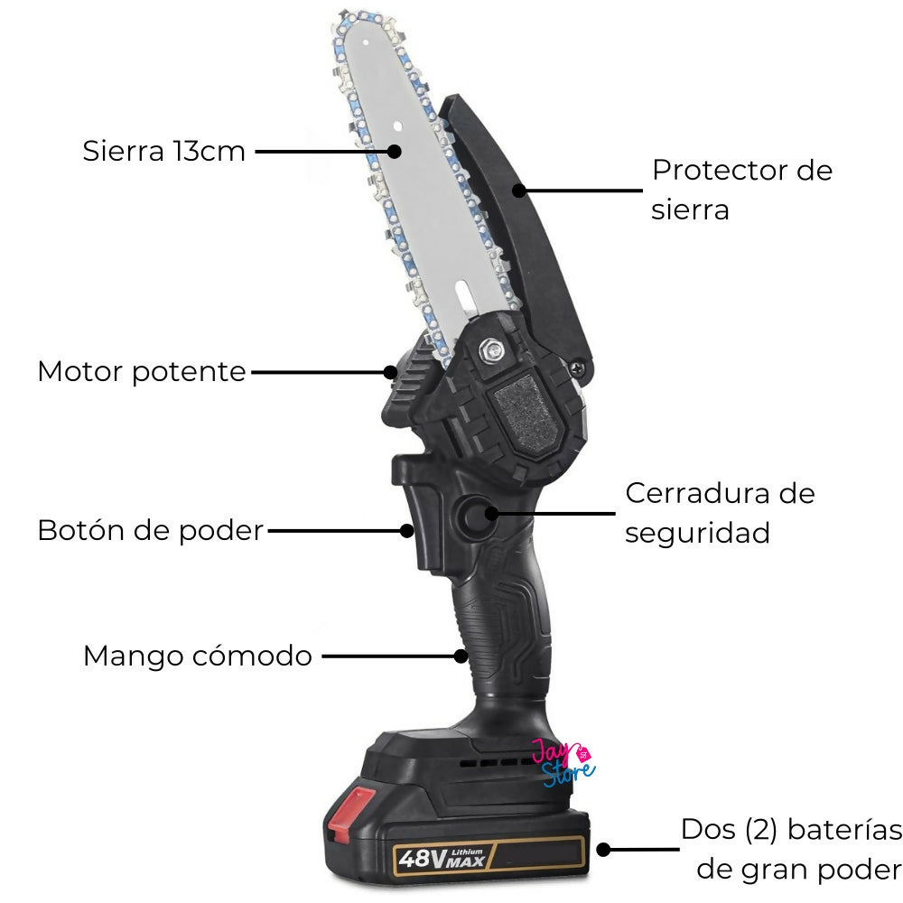 Motosierra Eléctrica Dos Baterías Recargables Sierra Cadena