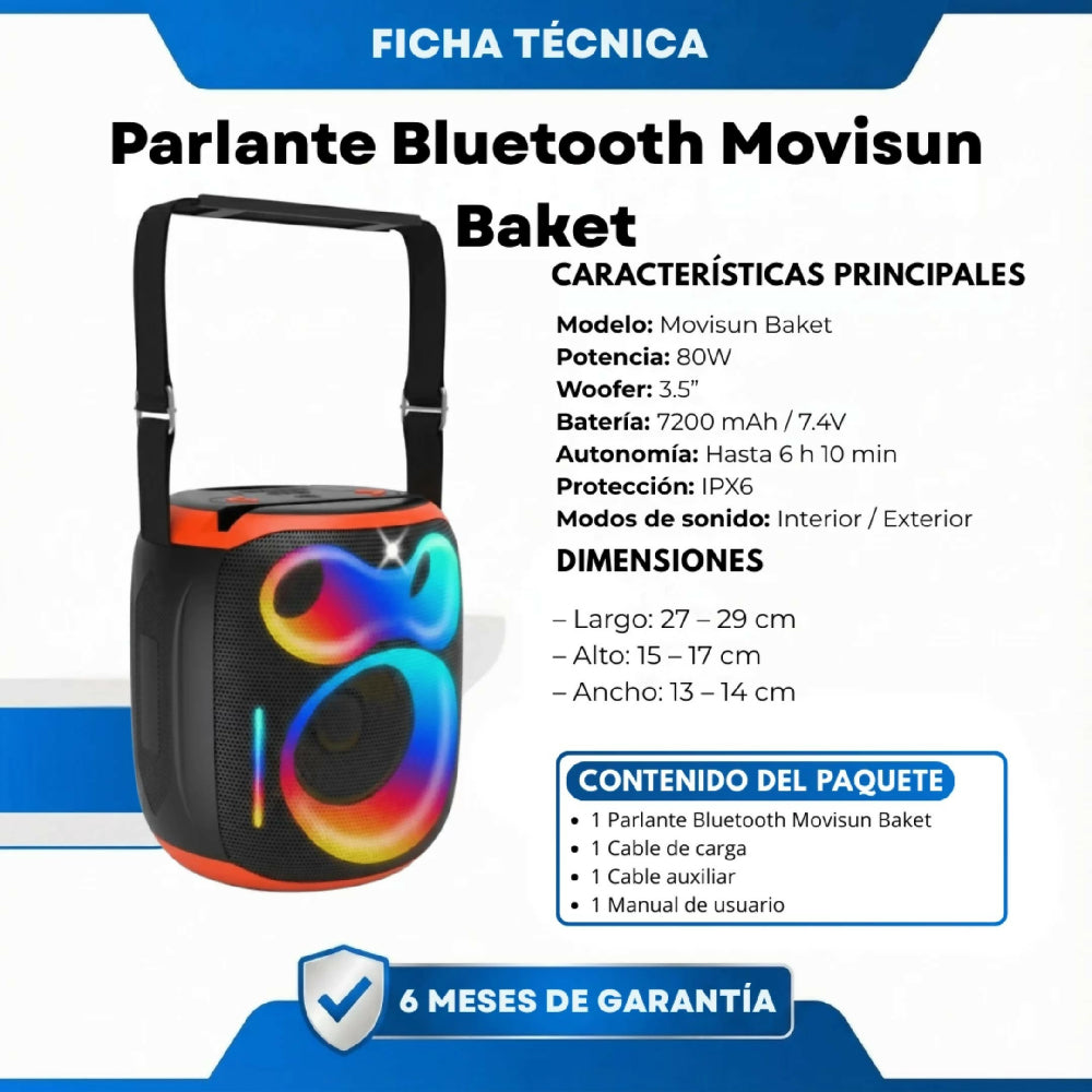 Parlante Bluetooth Movisun Baket Con Batería De Larga Duración Y Sonido Envolvente