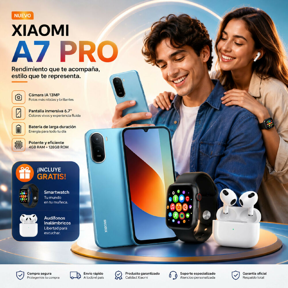 Celular Xiaomi A7 Pro 128GB / 4GB RAM Original Celeste + Obsequio Smartwatch Y Audífonos Inalámbricos