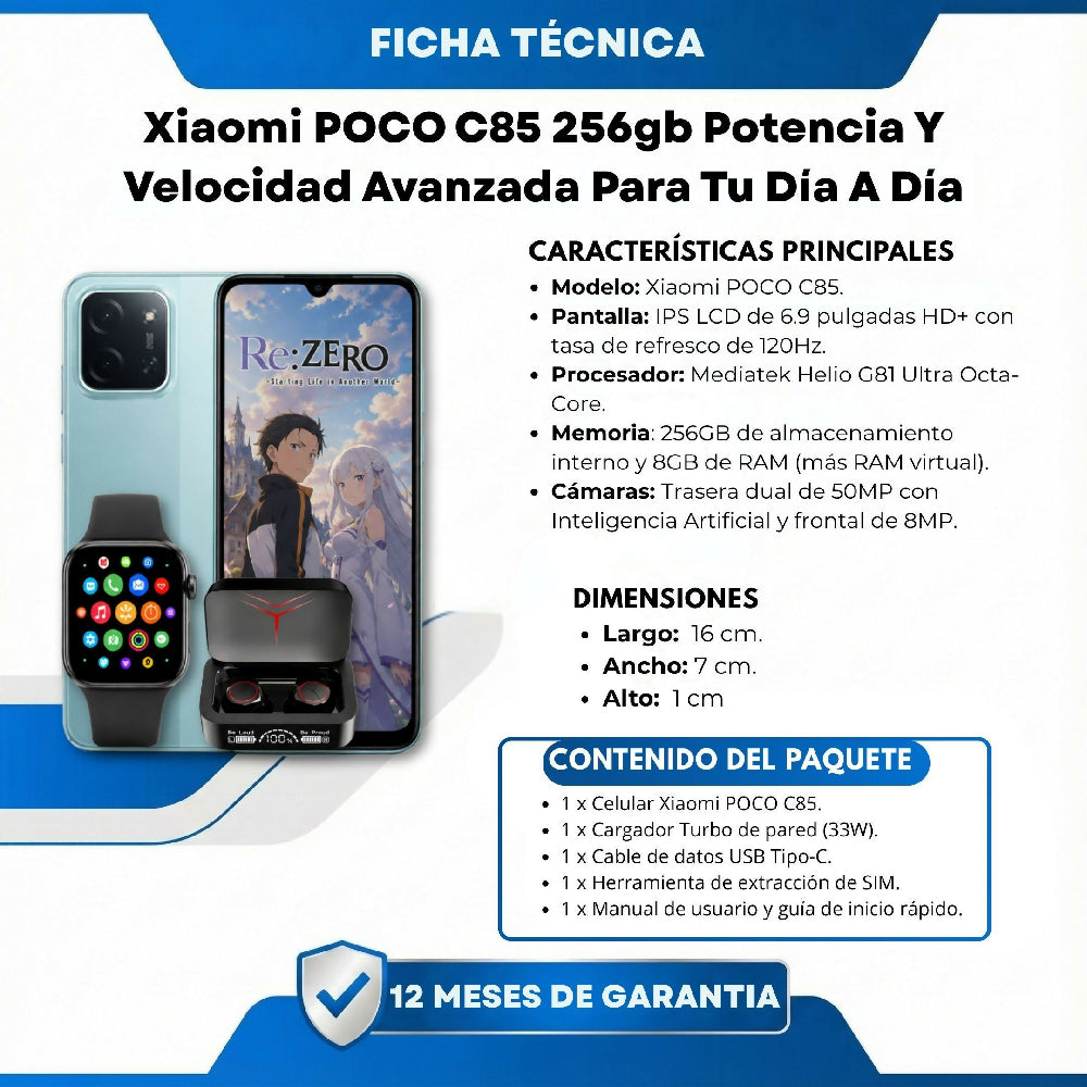 Celular Xiaomi POCO C85 256gb 8gb Ram Azul Obsequio Incluido