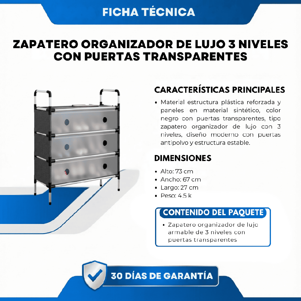 Zapatero Organizador De Lujo 3 Niveles Con Puertas Transparentes Mueble Elegante Para Calzado Con Diseño Moderno