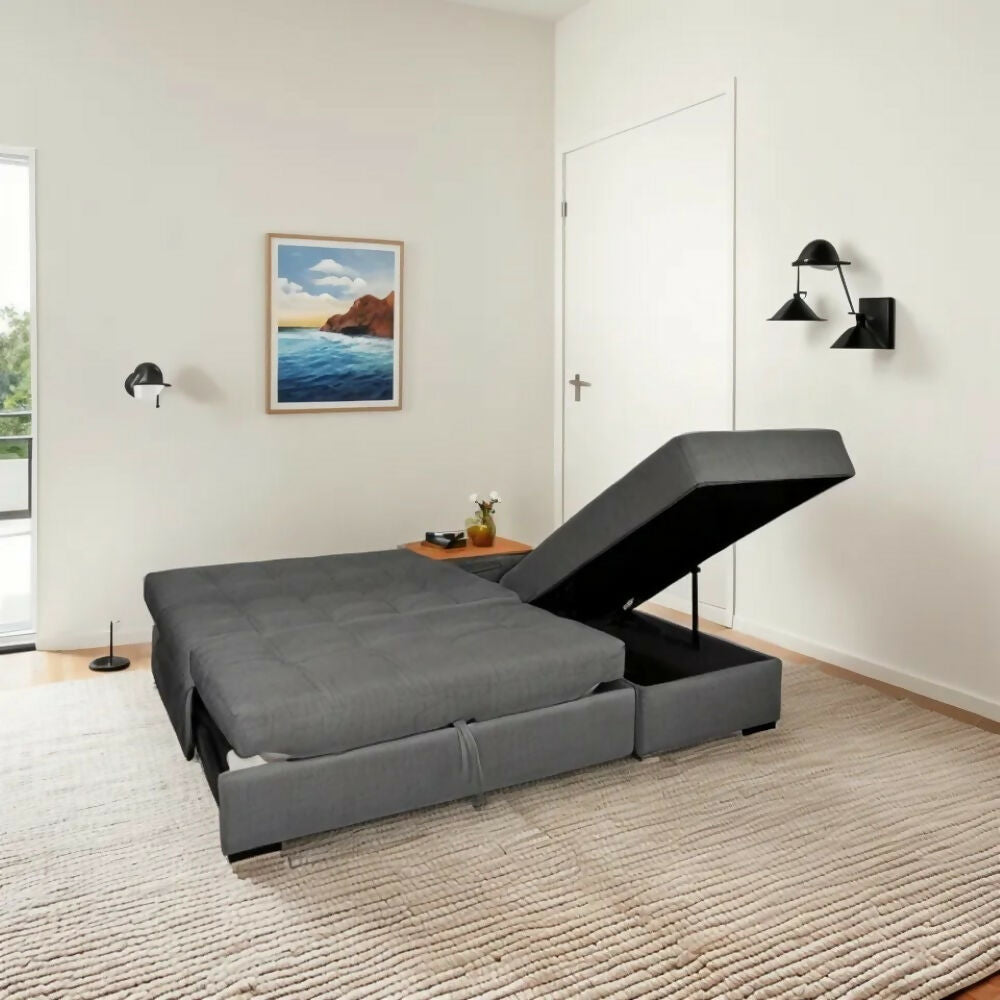 Sofá Cama Angela En L Con Brazos Tela Gris
