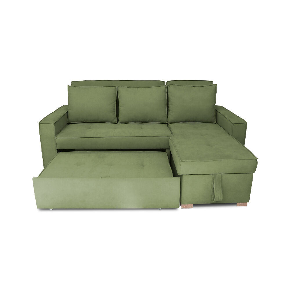 Esquinero Baúl Marsella Multifuncional Reclinable Derecho Verde + Cojines Decorativos