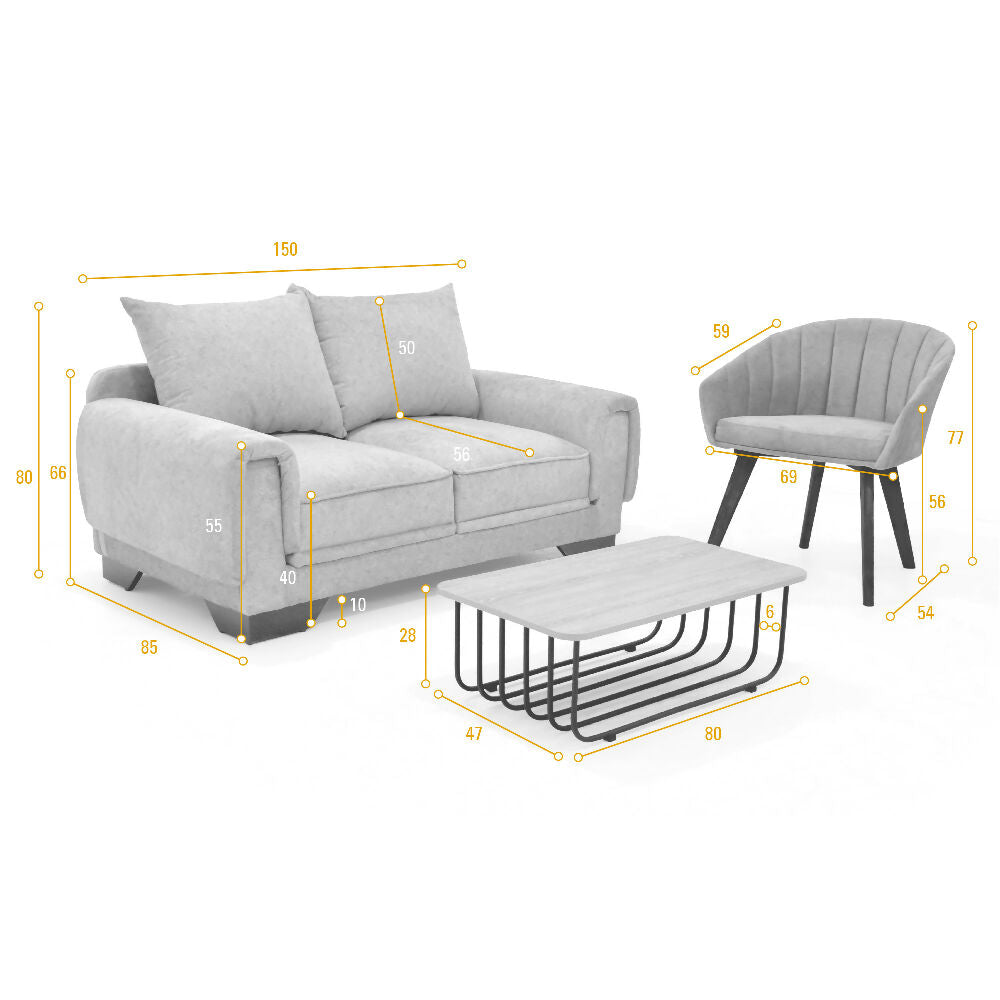 Set de Sala con Sofa Daytona 2 Puestos Tela Beige con Poltrona Shanghai Tela Salmon y Mesa Centro Lema