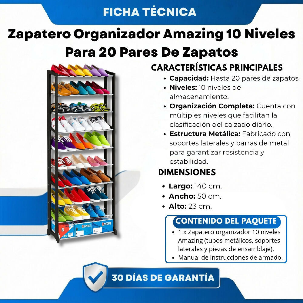 Zapatero Organizador Amazing 10 Niveles Para 20 Pares De Zapatos