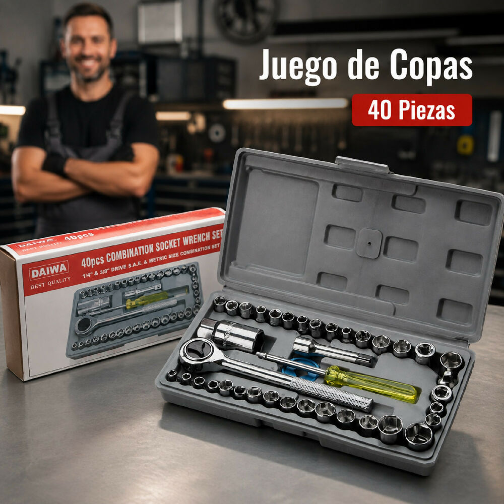Juego De Copas 40 Piezas Kit De Herramientas Manuales Para Mecánica