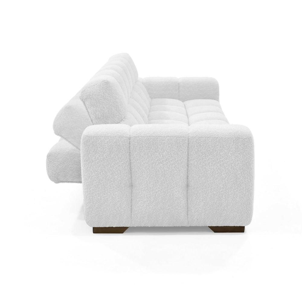 Sofa Cama Miami Reclinable 3 Posiciones 228x91x78 Tela Blanco Matiz Caoba