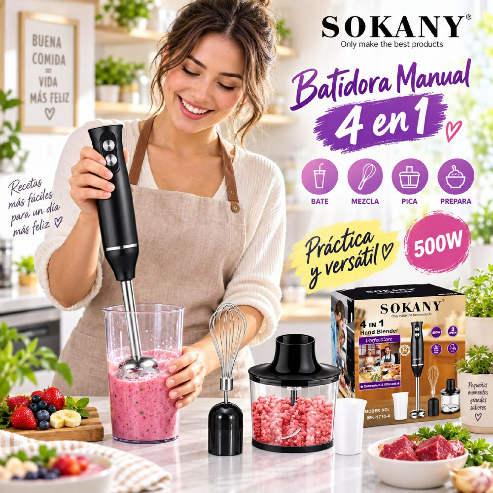 Batidora De Mano Sokany WK 1710-4 Procesador Y Licuadora Multifuncional
