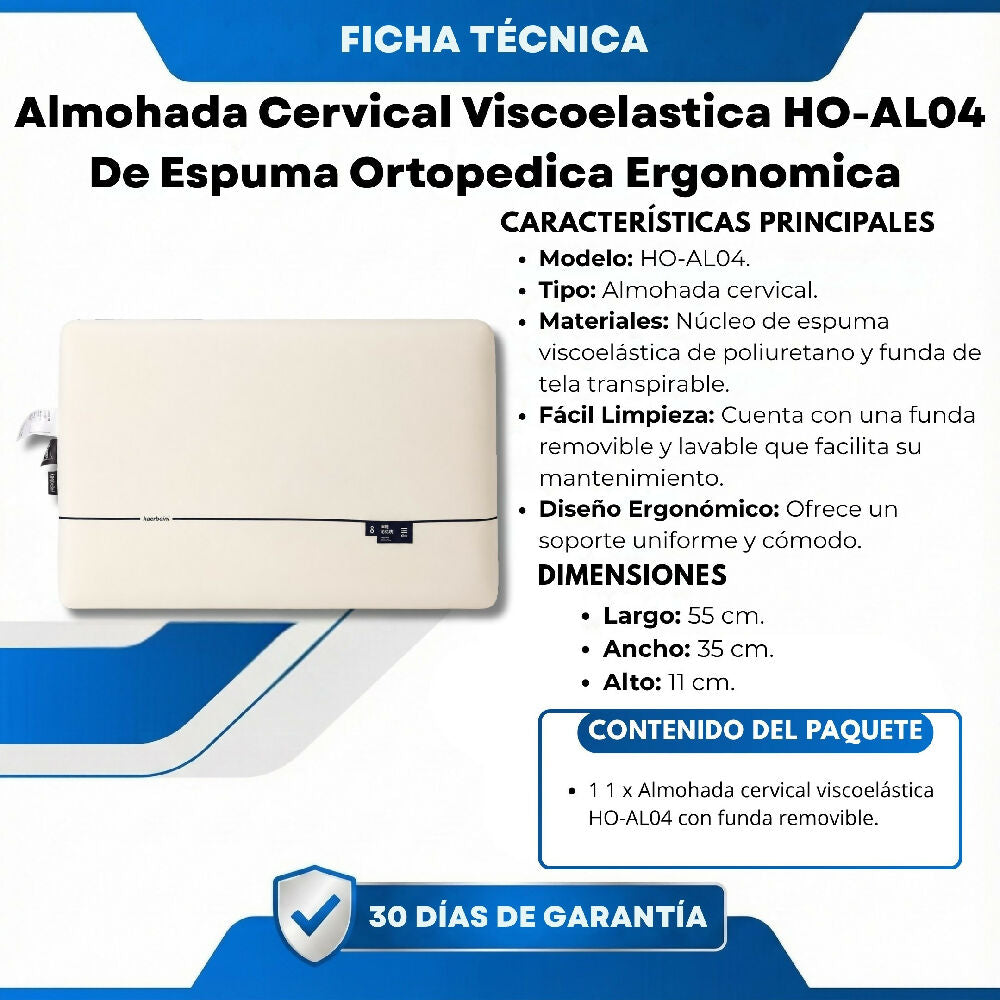 Almohada Cervical Viscoelastica HO-AL04 De Espuma Ortopedica Ergonomica
