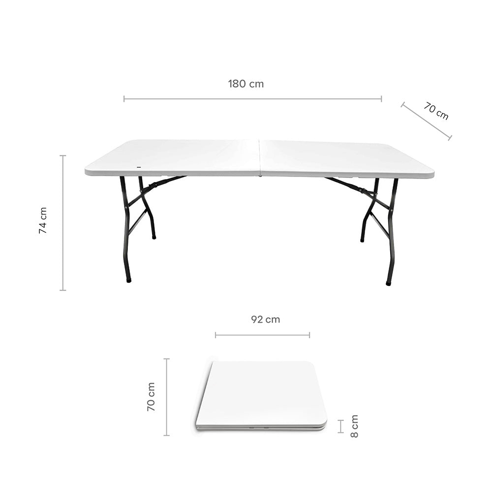 Mesa Plegable Plástica Eco Tipo Portafolio de 180 cm, Blanco