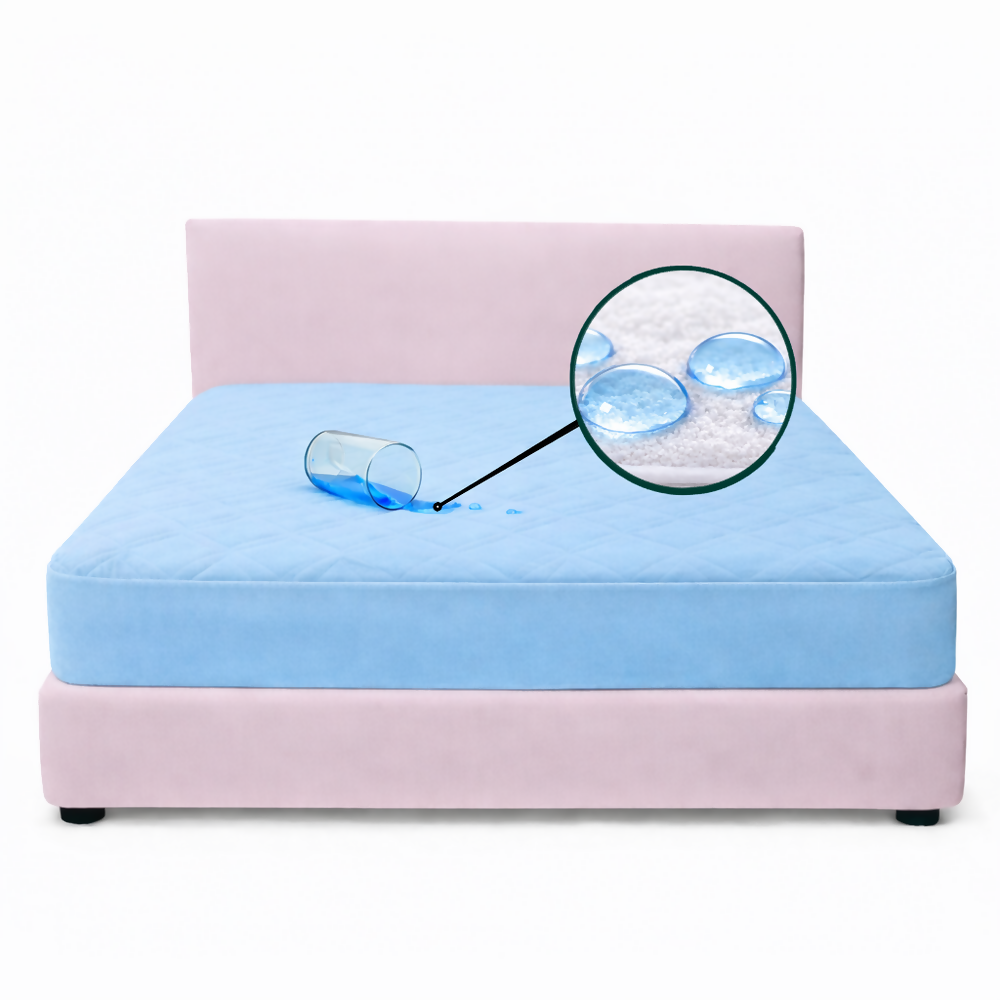 Protector colchon queen antifluido celeste 160x190cm