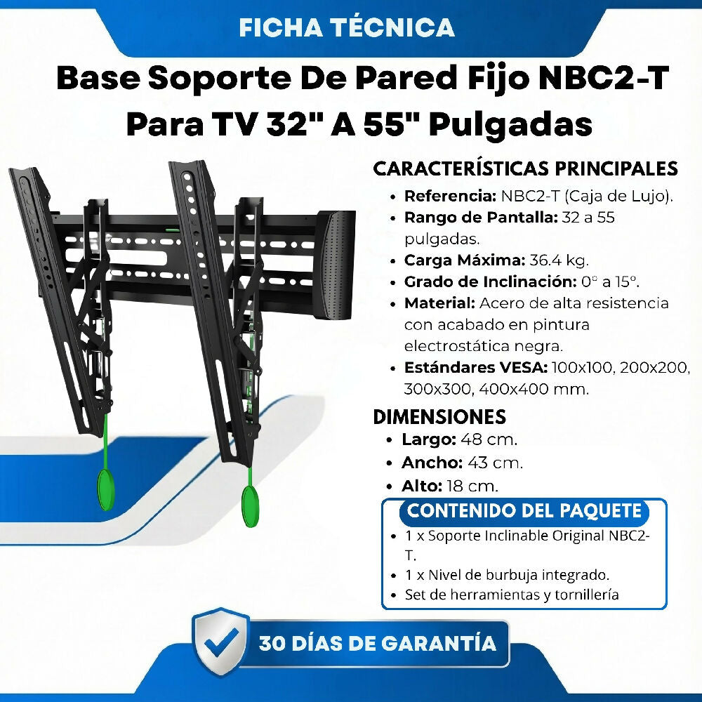 Base Soporte De Pared Fijo NBC2-T Para TV 32" A 55" Pulgadas Con Inclinación
