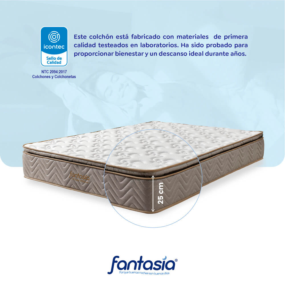 Colchón Litium Con Resorte  Pillow 160X190 Cm Marca Fantasía Marca Fantasía