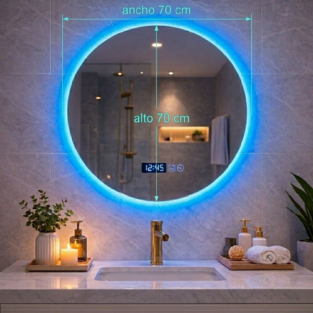 Espejo Led redondo con sensor para baño 70x70 sin marco