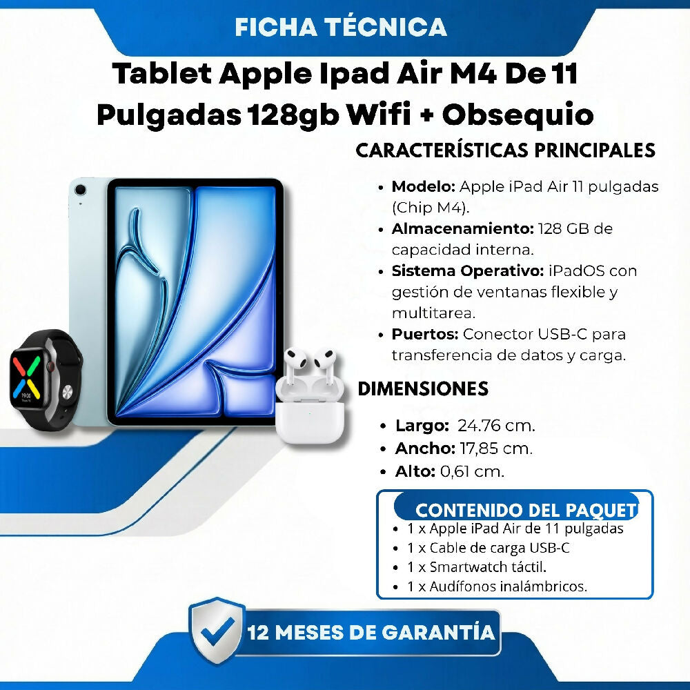 Tablet Apple Ipad Air M4 De 11 Pulgadas 128gb Wifi Diseño Ultrafino Celeste + Obsequio
