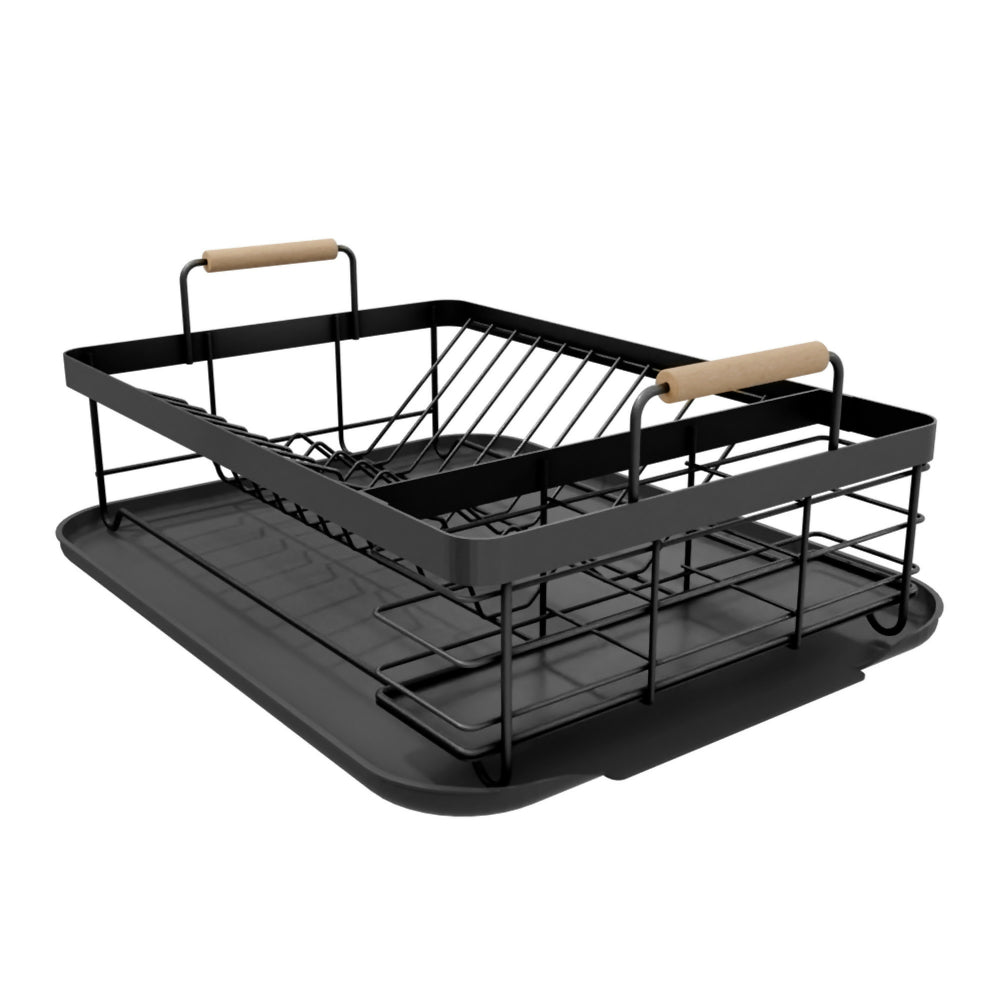 Escurridor de Platos Terum Rejiplas Negro con Bandeja y Mangos en Madera