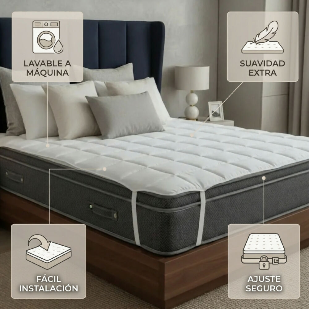 Protector de Colchón Cama King Tipo Hotel Acolchado Siliconado 300 g Mindy