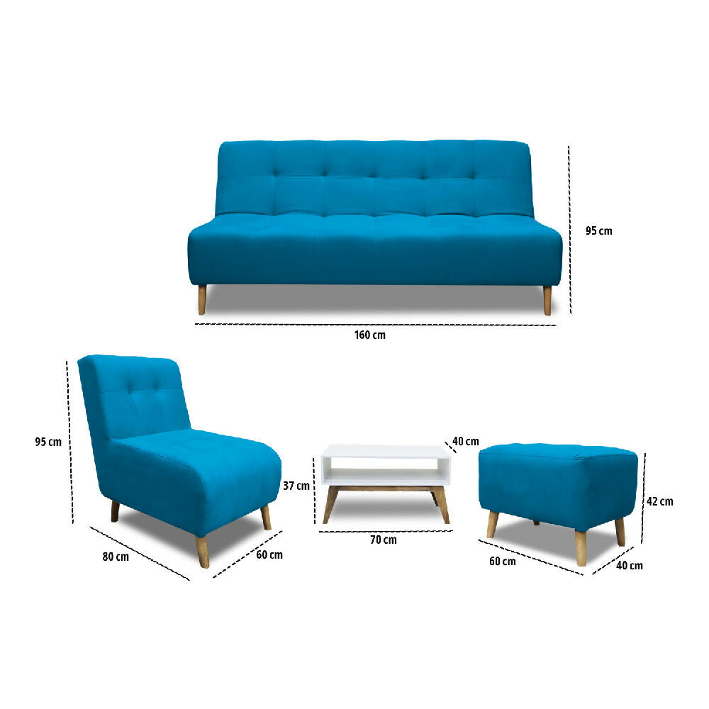 Sala Milán Turquesa + Mesa de Centro