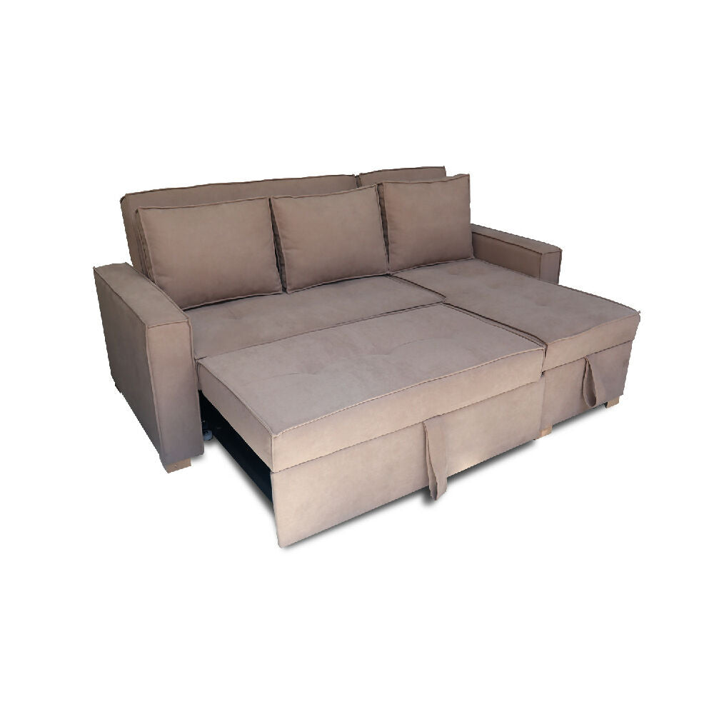 Esquinero Baúl Marsella Multifuncional Reclinable Derecho Camel + Cojines Decorativos