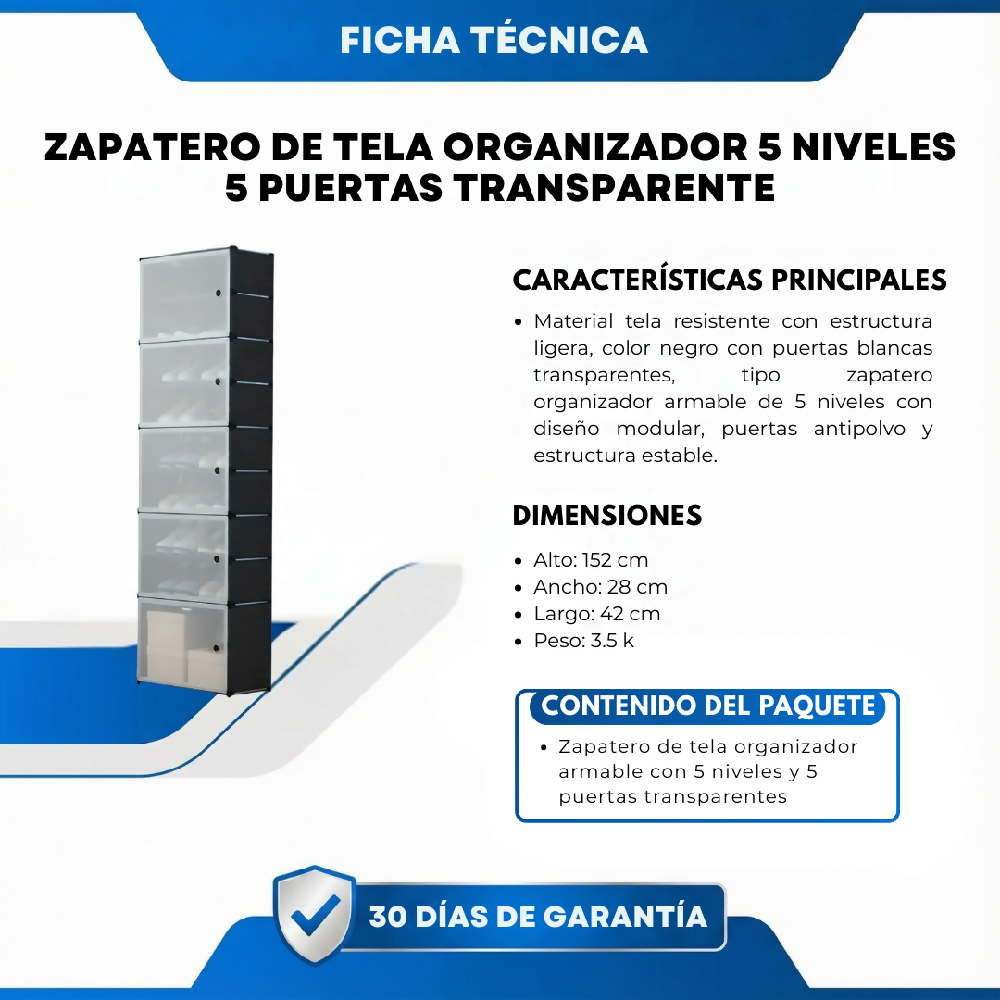Zapatero De Tela Organizador 5 Niveles Con 5 Puertas Transparentes Mueble Ahorra Espacio Para Calzado