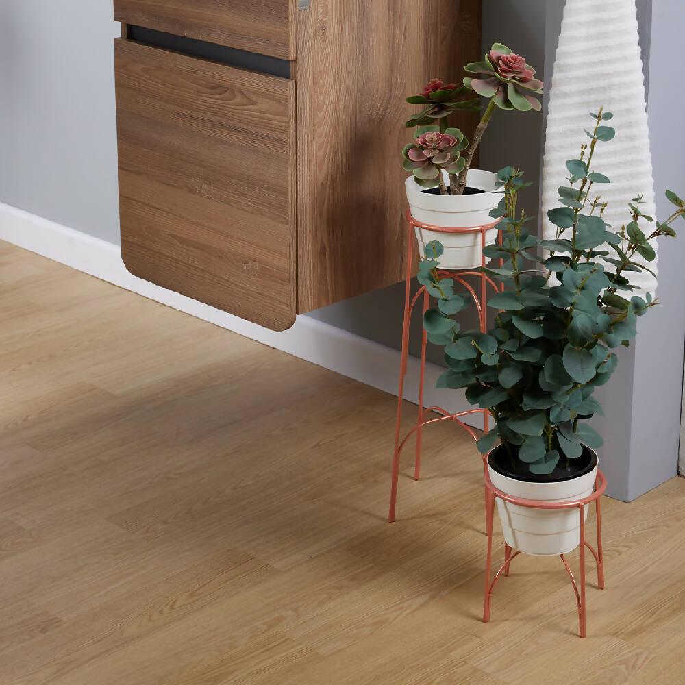 Soporte piso arco alto con matera plastificado Golden rouse