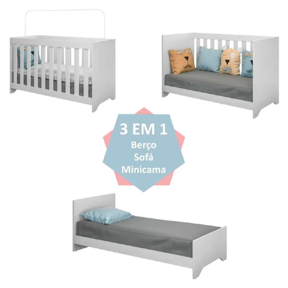 Cuna Elsa + Colchón 3 en 1 Mini Cama, Sofá Color Blanco