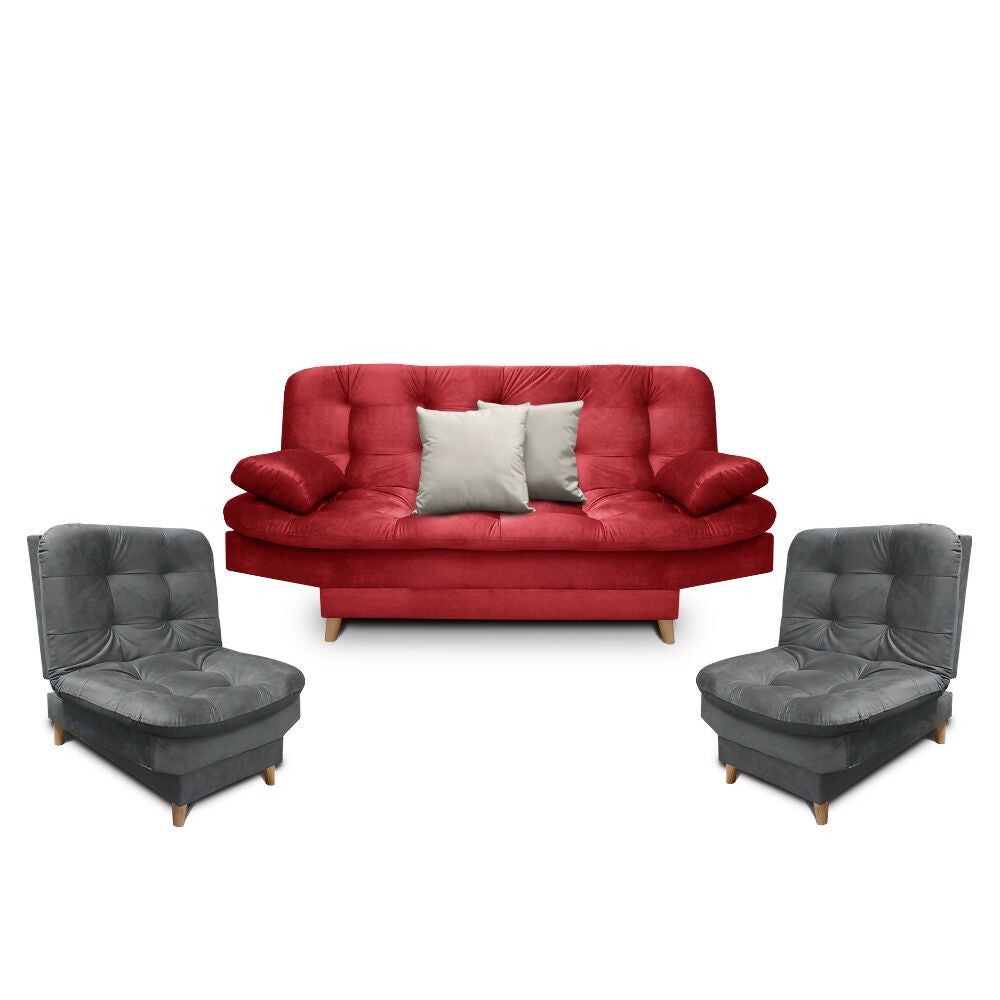 Sala Clic Clac Fendik tela rojo y gris + cojines decorativos