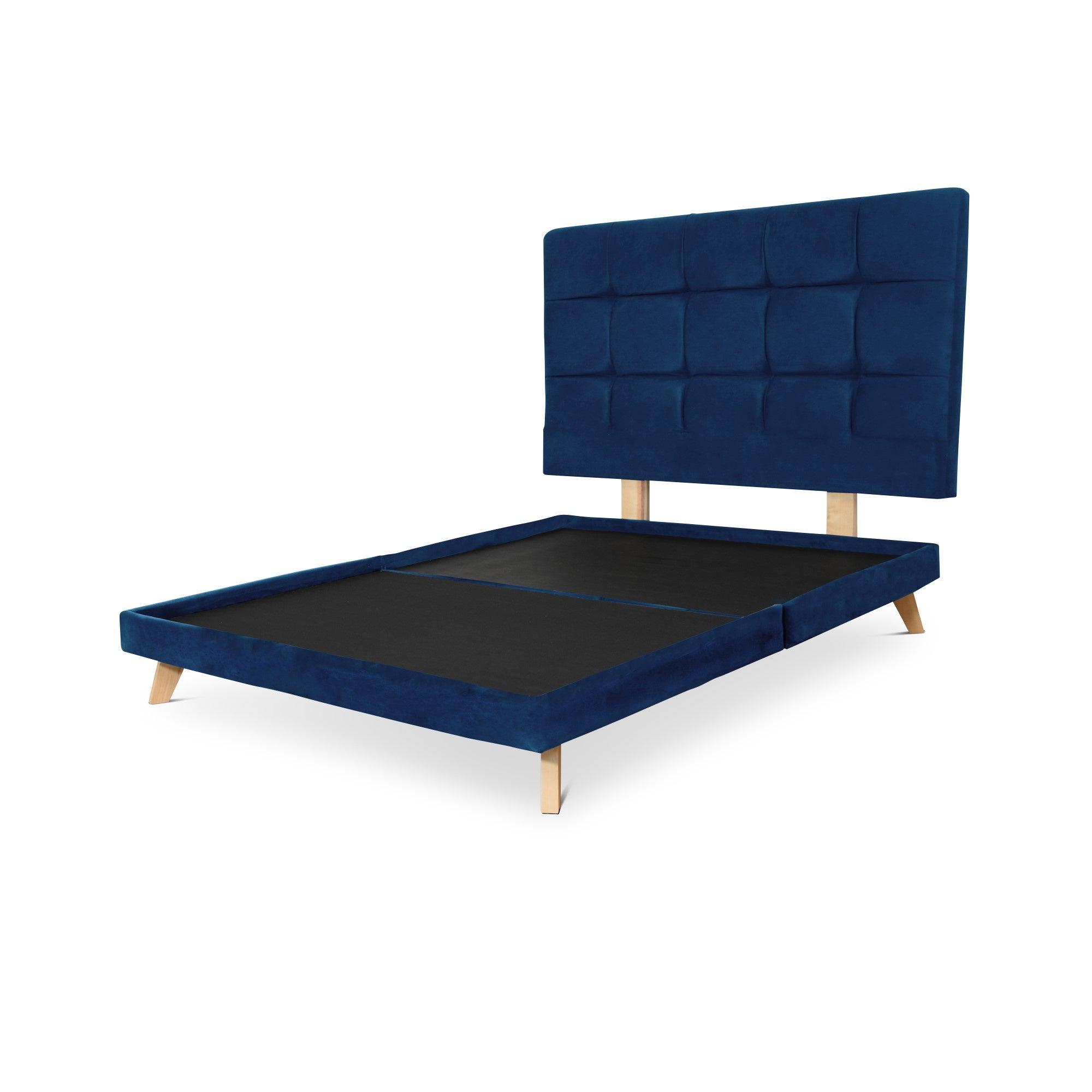 Set Cabecero Capitoneado Brend y Base cama Doble Azul
