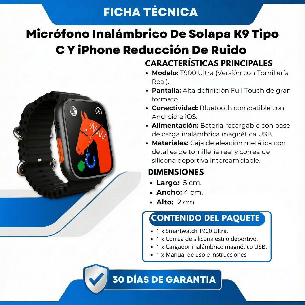 Reloj Inteligente T900 Ultra Tornillería Real Smartwatch