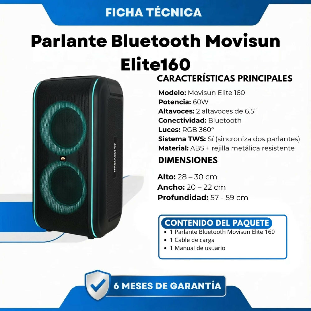 Parlante Bluetooth Movisun Elite160 Resistente De Salpicaduras Y Sonido Envolvente