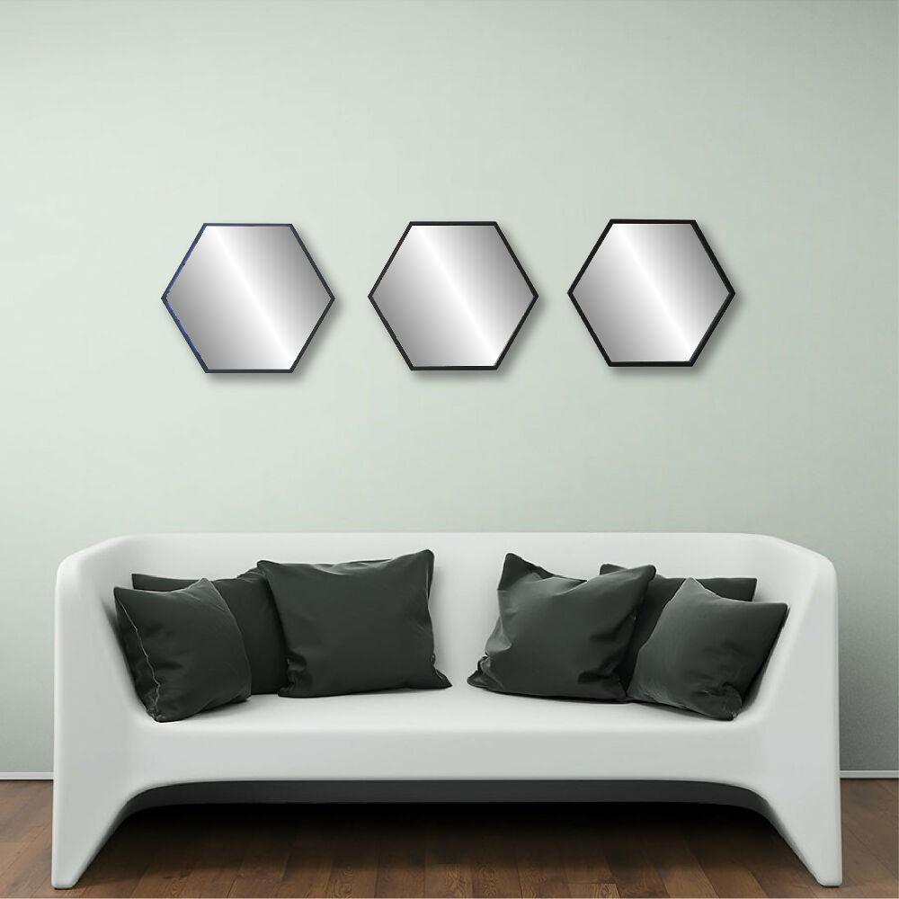 Set de tres espejos hexagonales negros
