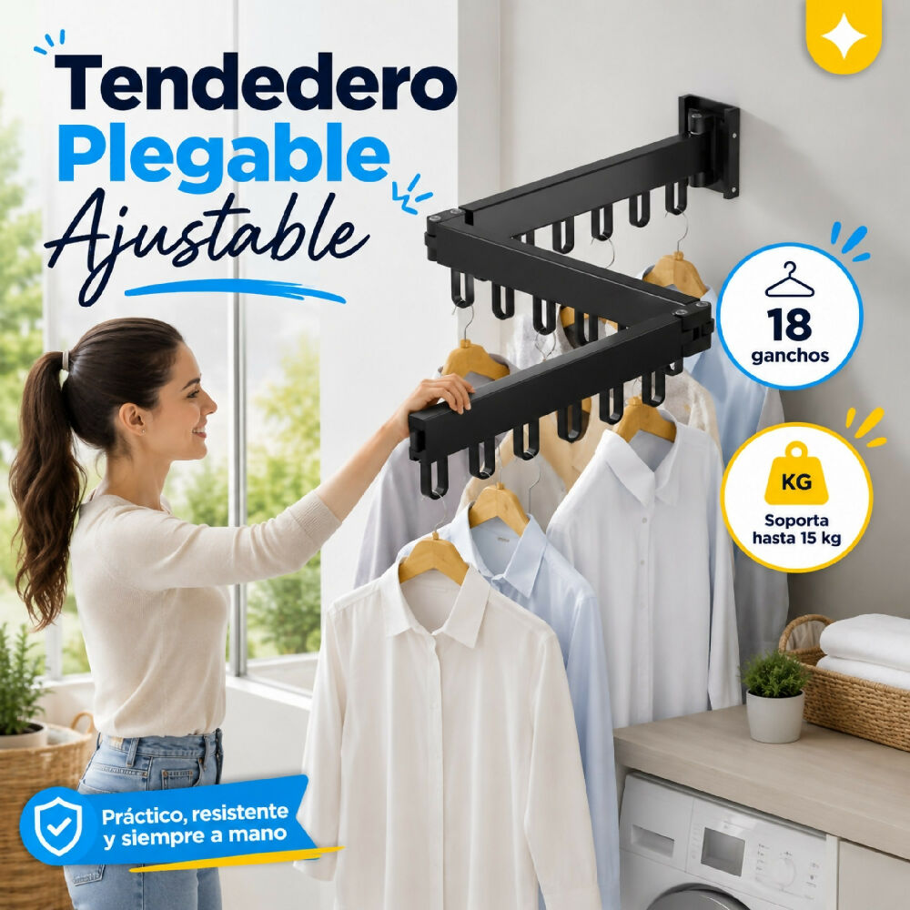Colgador De Ropa Plegable Aluminio Negro Para Hogar Y Lavanderia Tendedero