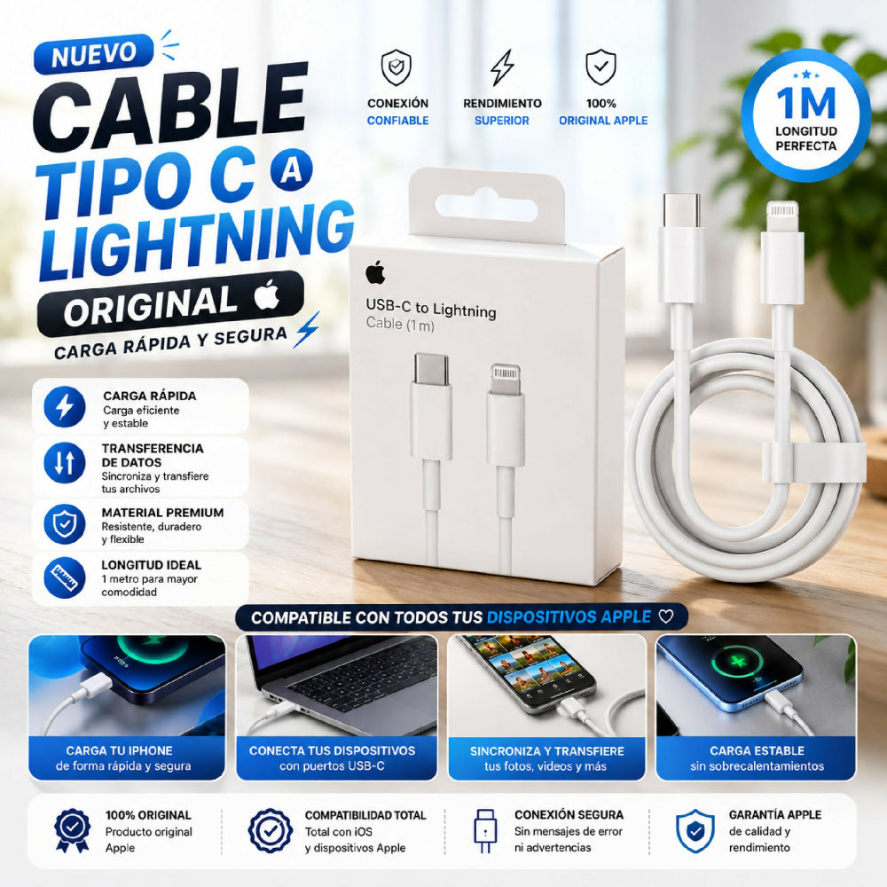 Cable De Carga Tipo C A Lightning Carga Rápida Y Sincronización De Datos Original